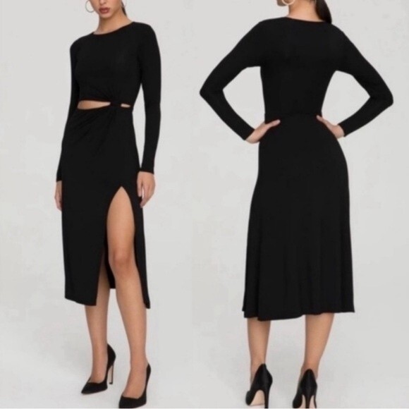 Good American Black Cutout Midi Dress Size 1 / Small - Picture 1 of 4